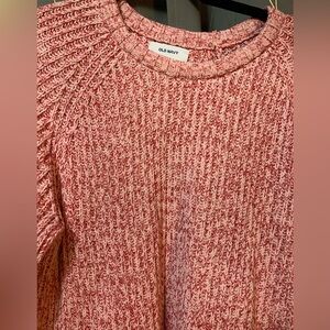 Old Navy Women's Marbled Red White Cozy Chunky Knit Crew Neck Sweater Size XL